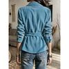 Autumn Winter Women's Corduroy Blazer Collar Solid Color Long Sleeve Coat With Belt, Casual Outerwear For Women