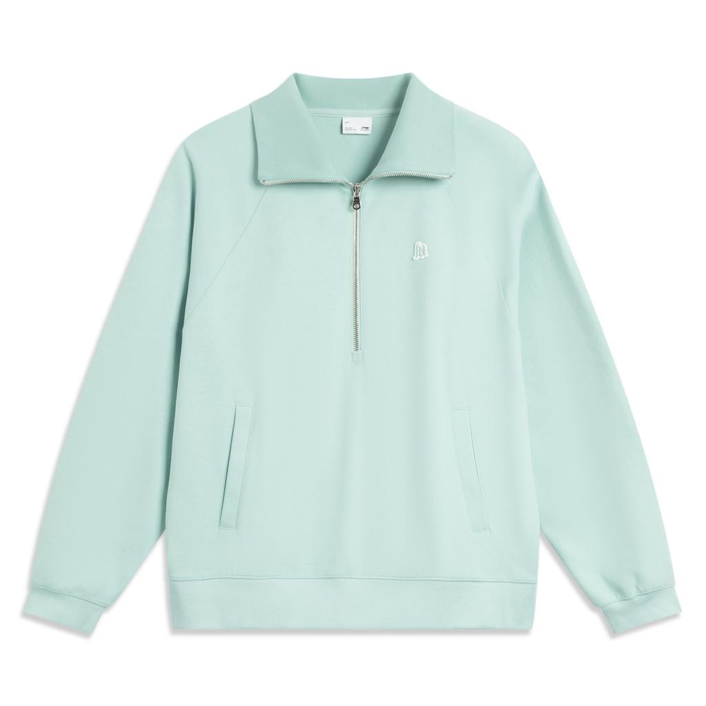 Li Ning Sports Lifestyle Series Simple Versatile Comfortable Polo Neck Pullover Loose Casual Sweatshirt Women sweatshirt AWDVC18-5