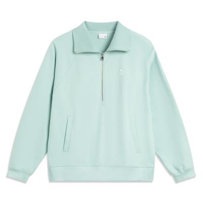 Li Ning Sports Lifestyle Series Simple Versatile Comfortable Polo Neck Pullover Loose Casual Sweatshirt Women Sweatshirt AWDVC18-5