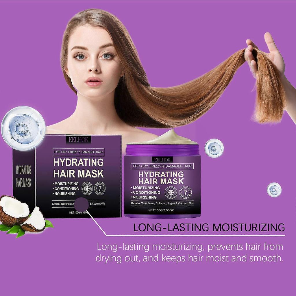 Hydrating Hair Mask for Dry Damaged Hair, Argan & Coconut Oil Collagen Deep Conditioner Moisturies for Frizzy, Colored & All Hair Types