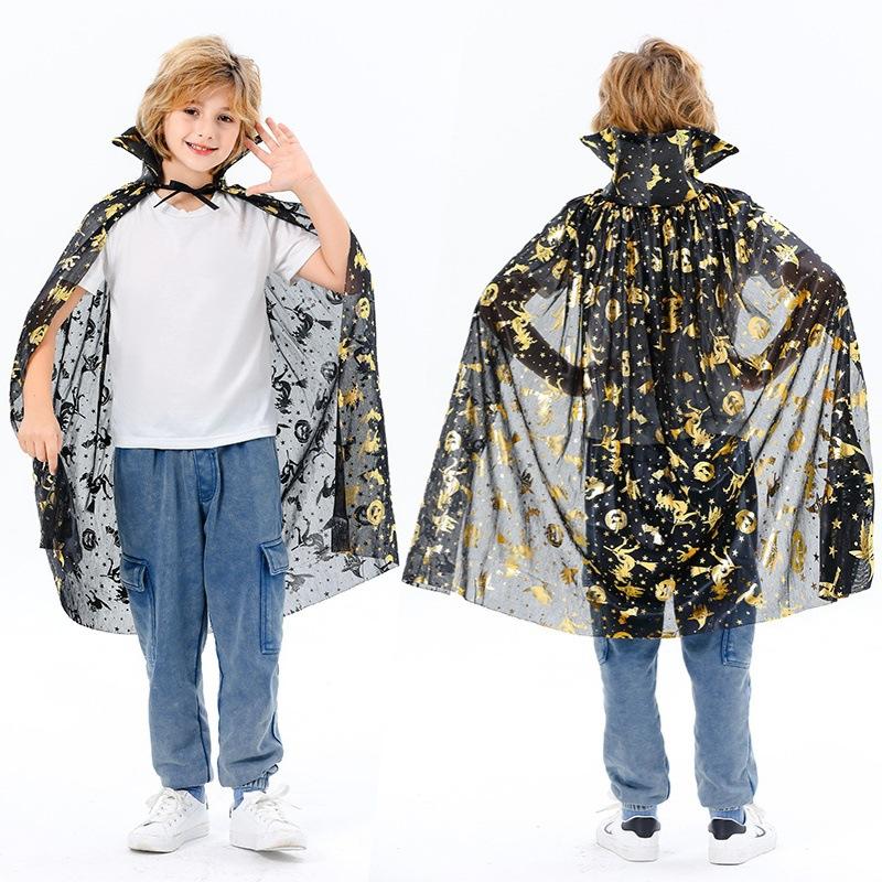Kids Fantasy Cape Cosplay Costume 2024 Halloween Performance Wear Cloak Batman Superman Style Black One Size