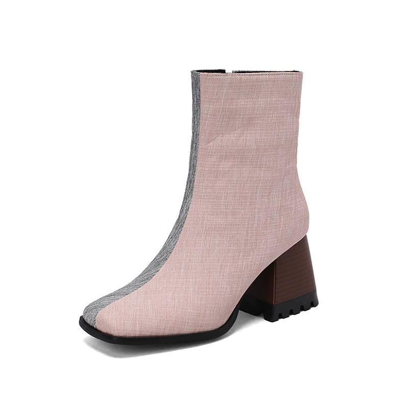 Krazing Pot Polyurethane Autumn Winter Shoes 47 Size 48 Chelsea Boots Gingham Prints Square Toe Plus Size Keep Warm Ankle Boots