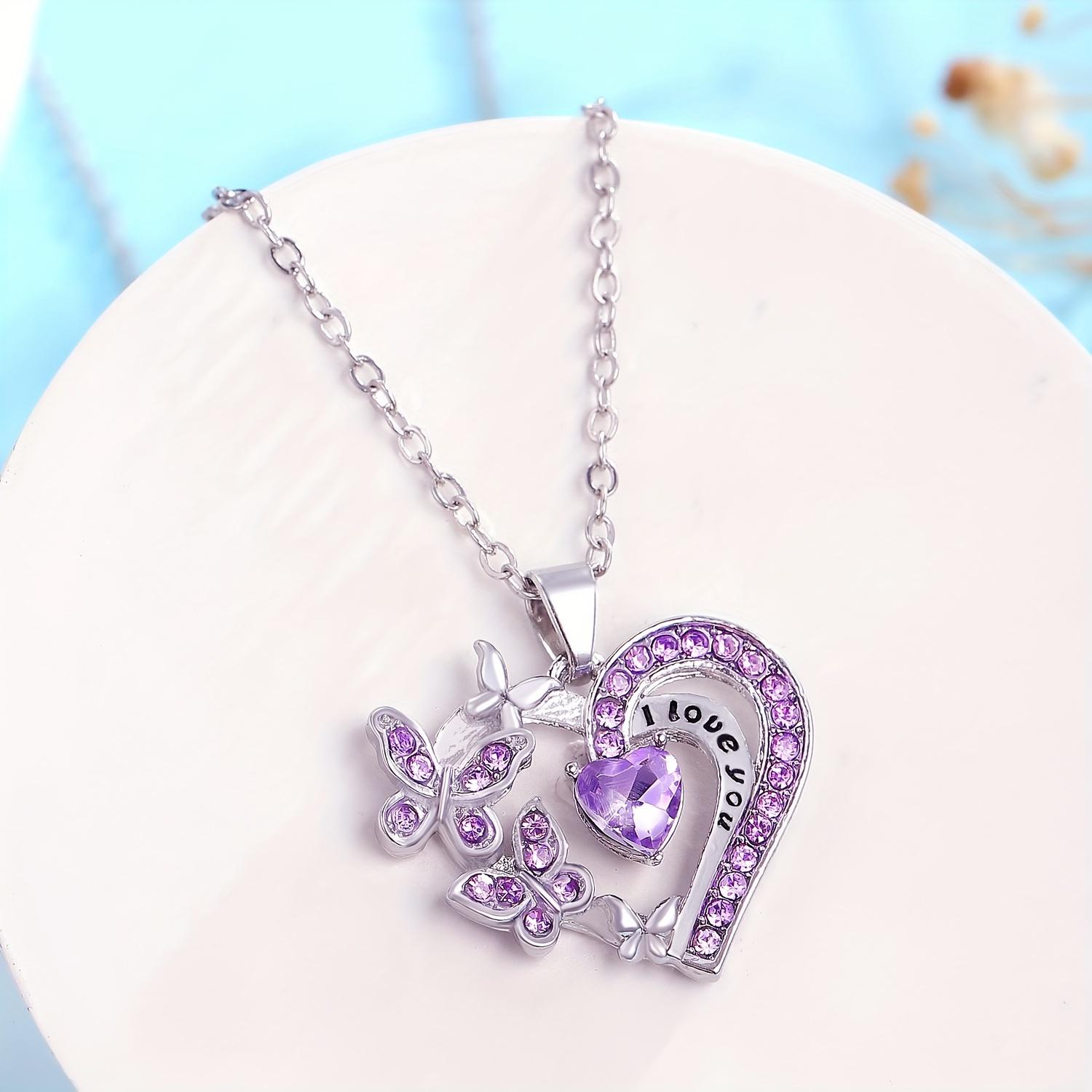 1PC Fashion Love Butterfly Micro-set Rhinestone L Love You Simple Necklace Alloy Electroplating Pendant фиолетовый