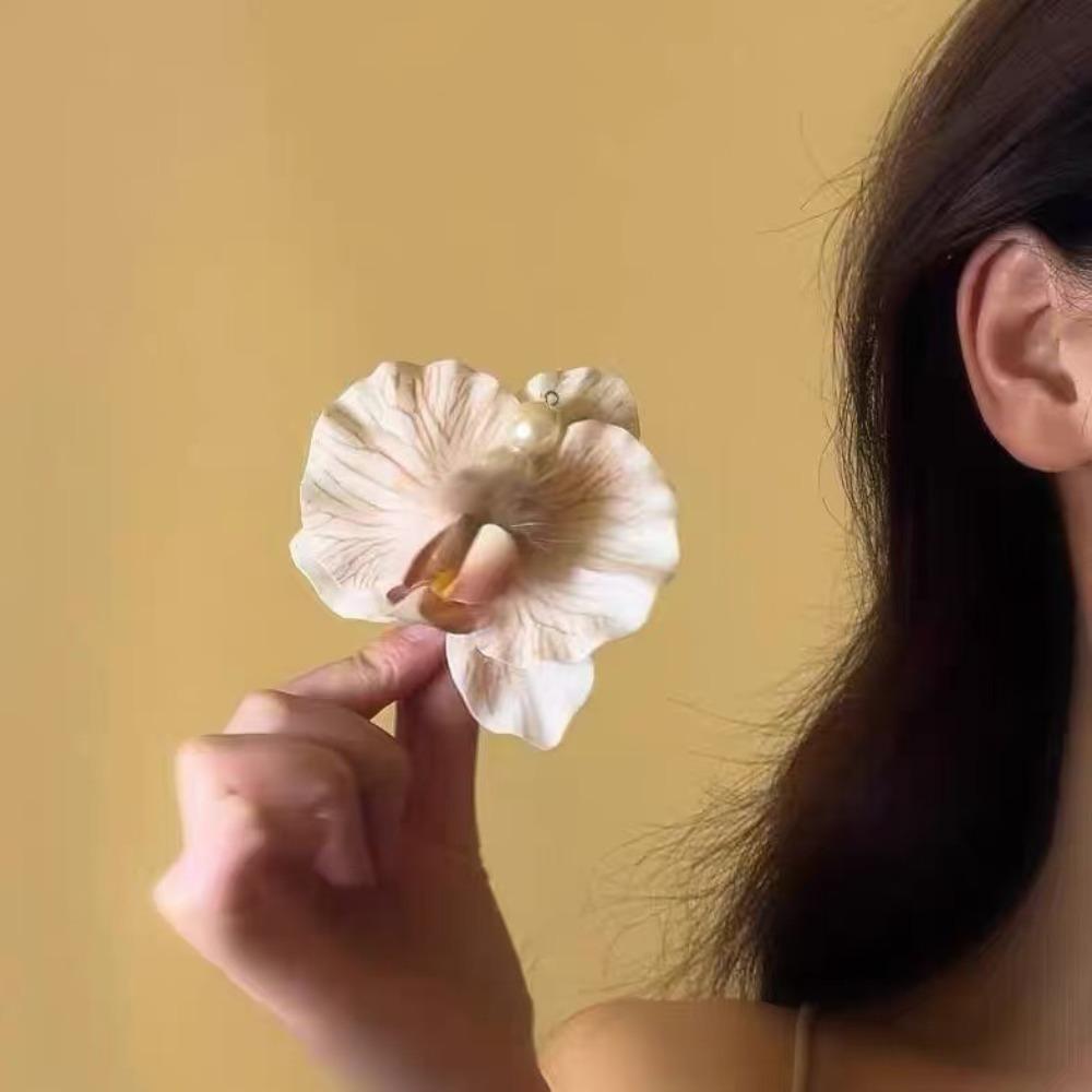 Sweet Orchid Flower Hairpin Rhinestone Women Side Clip Headdress Butterfly Orchid Hair Clip  Beach
