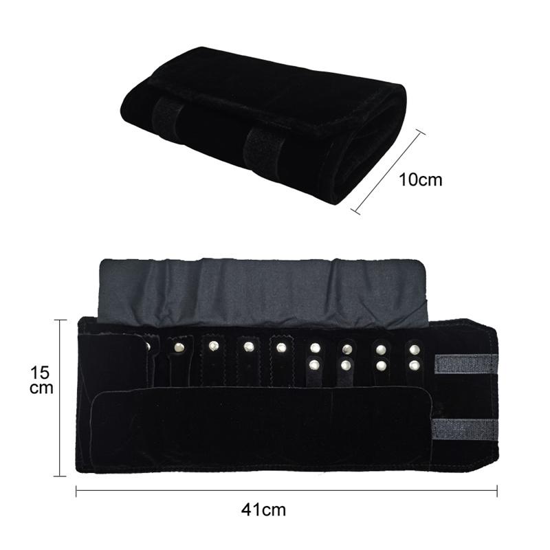Black PU Leather Inner Black or Grey Velvet Jewelry Storage Bag MiNi Roll Bag Necklace Ring Earrings Pendant Storage Roll Bag