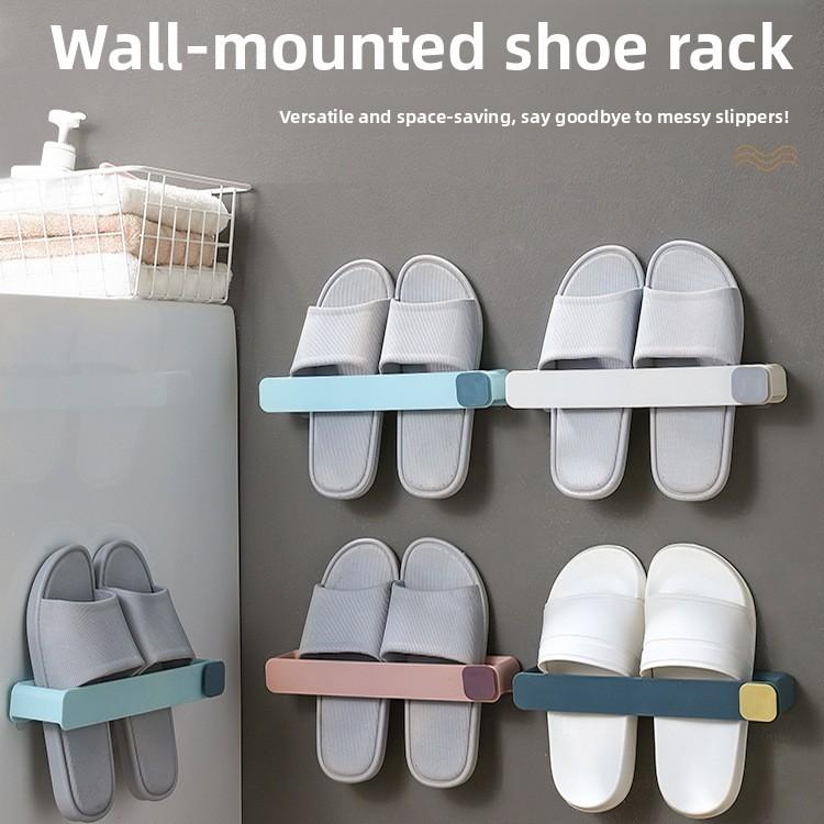 Modern Minimalist Wall Mounted Shoe Rack With Adhesive Installation For Bathroom And Bedroom Storage
