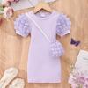 Kids' Lightweight Bubble Dress: Short Sleeve, Round Neck, Solid Color with Bubble Pockets
