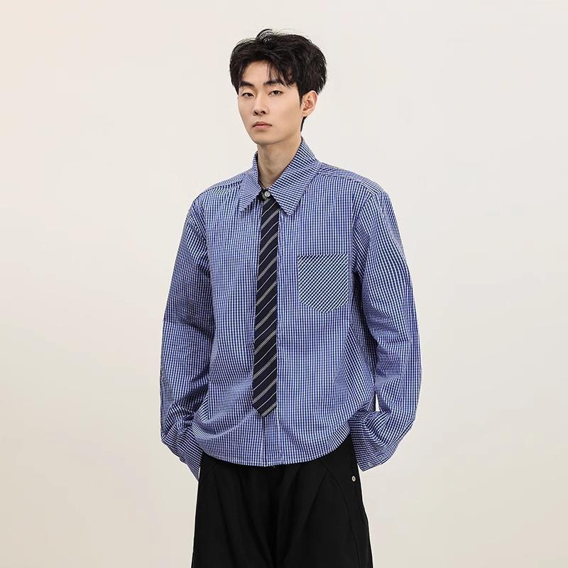 

Новый мужской галстук на весну и осень, стиль «старые деньги», свободная повседневная и универсальная клетчатая рубашка с длинным рукавом для мужчин 2XL