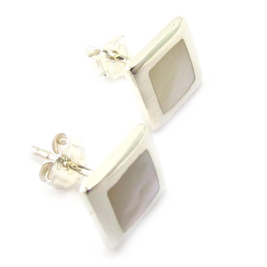 Les Trésors De Lily [K5160] - Boucles Argent 'Sagesse' blanc/Nacre argenté - 8x8 mm