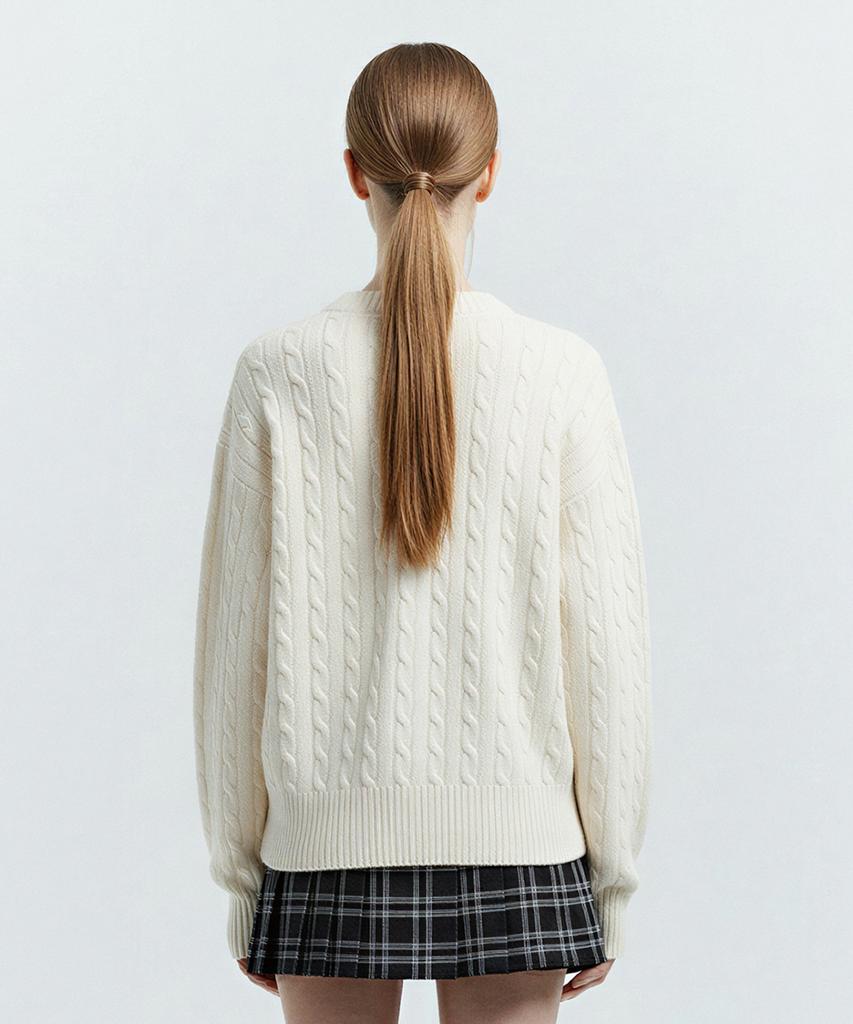 LENGAGEMENT Classic Cotton Round Neck Cable Knit [Ivory]