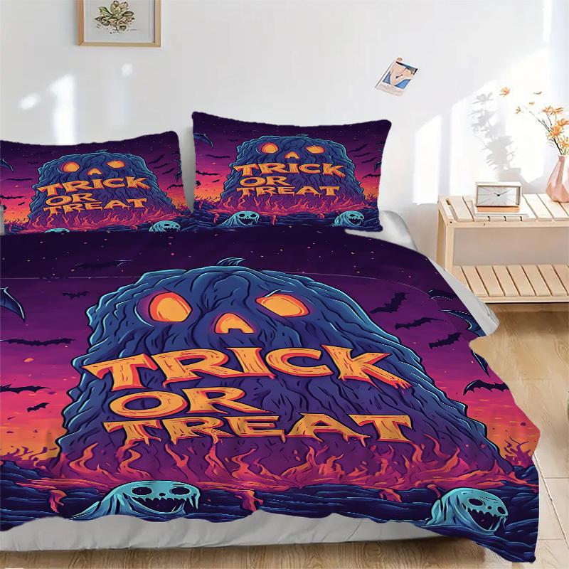 

3PCs Trick-or-treat, Halloween Design Cover Set, Breathable Fabric, Machine Washable (1 Duvet Cover + 2 Pillowcases) (Without Quilt) yy250911128 135x200cm