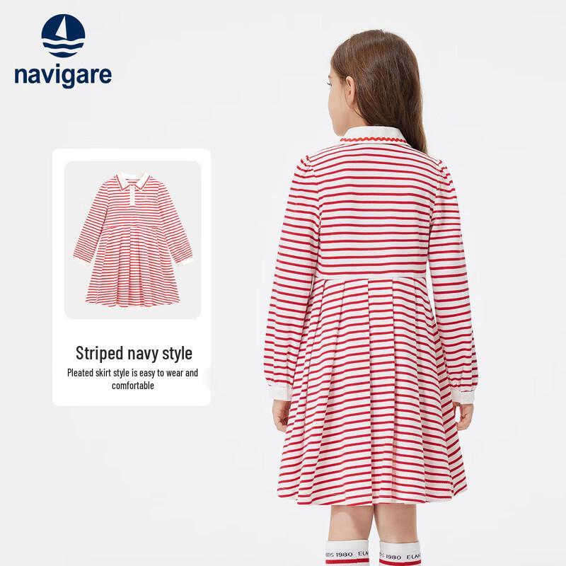 Navigare Girls' Stripe Pleated Polo Collar Dress