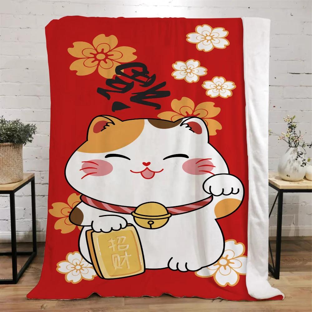 Lucky Cat Fluffy Soft Blankets & Throws Designer Throw Blanket Bed Knitted Plaid Interior for Home Luxury Bedding Beach Towel