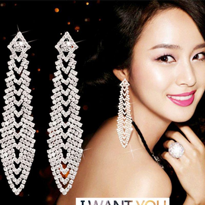Elegant European & American Full Diamond Long Tassel Clip-On Earrings: Versatile Fashion for Women
