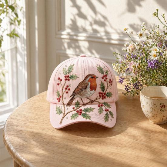 Baseballpet voor Dames, Baseballpet met Geborduurde Bloemen- en Vogelpatroon, Verstelbare Pasvorm Tuinzonnehoed voor Lente Zomer Buiten