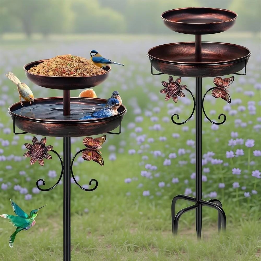 Rust Resistant Metal Bird Bath Dual-Layer Design Garden Bird Feeder Outdoor Bird Bath For Garden