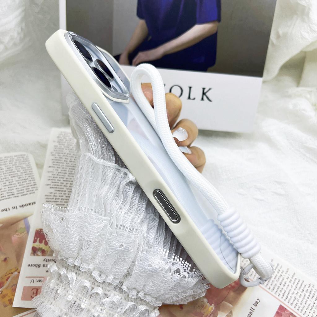 For iPhone 16 Pro Case Skin-Touch TPU+PC Clear Phone Back Cover with Wrist Strap