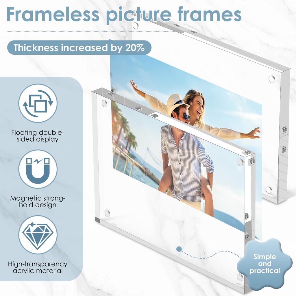 3 Pcs Acrylic Picture Frames Double Sided Magnetic Photo Frames 4X6 in Transparent Freestanding Photo Frames for Display Picture