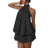 Women’s Neck Irregular Hem Polka Dot Sleeveless Backless Mini Dress Loose Fit Layered Skirt Design for Summer Wear