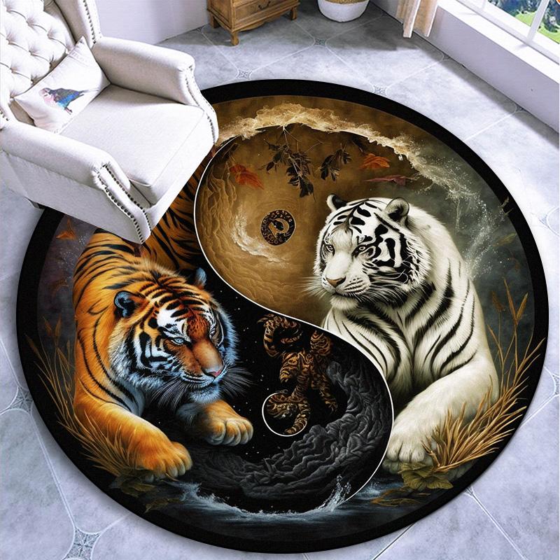 Large Anti-Slip Rug with Unique Yin Yang Round Design Washable Rug for Living Room Bedroom Decor Oriental Carpets Collection