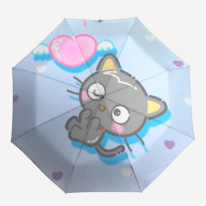 1pc Chibi Cat Heart-Shaped Automatic Opening/Closing Umbrella with Foldable Design, Ideal for Fans, Travelers, Daily Use, and Festive Gifts!F013