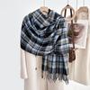 Women's Winter Plaid Imitation Cashmere Tassel Scarf, Thickened Korean Style Neck Warmer
