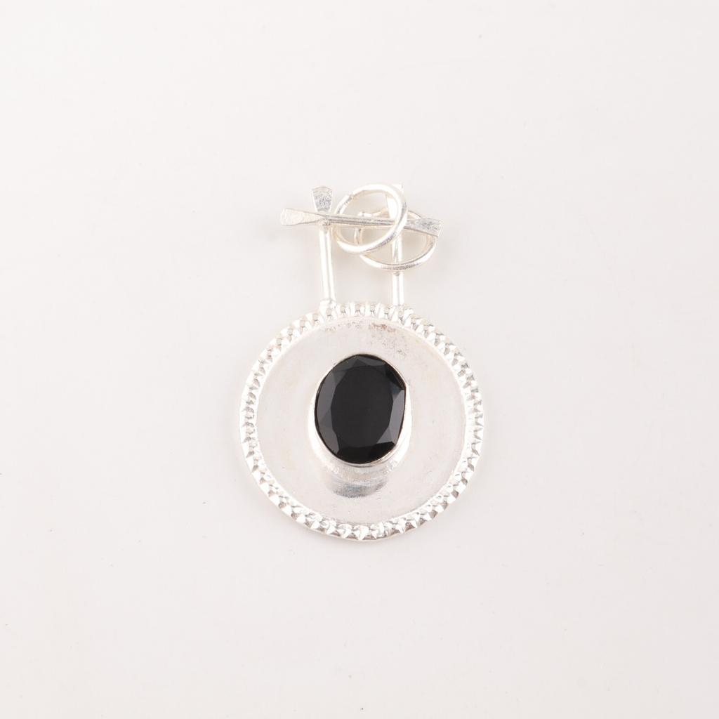 Black Onyx Gemstone 925 Sterling Silver Jewelry Handmade Designer Pendant 1.4" PP-57-21