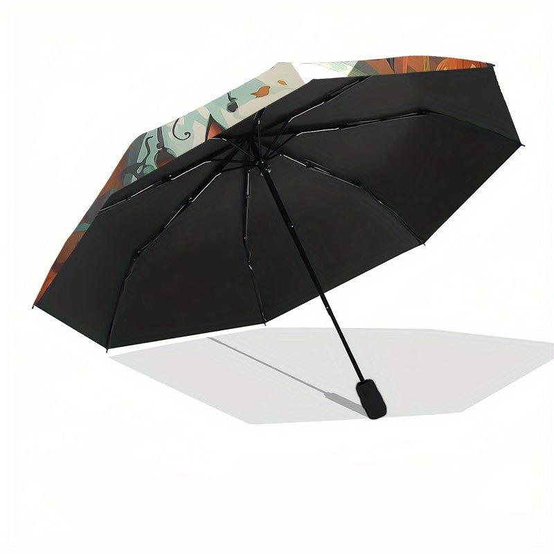 Halloween Black Cat Cauldron DecorUmbrella with Cute Design, Portable 3-Fold Compact Umbrella for Men & Women, Valentine's Day Mother's Day Halloween