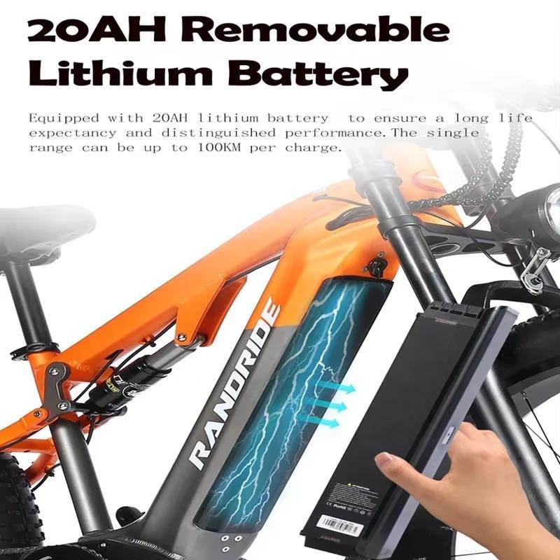 Bici elettrica RANDRIDE YX80 Motore brushless da 1500 W Batteria da 48 V 20 Ah Pneumatici larghi CST da 26 x 4,0 pollici Velocità 50 km/h Freno idraulico E bike