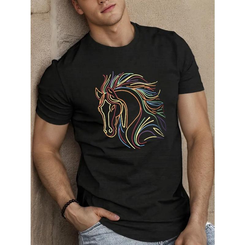 

neon abstract horse design Men S Short Sleeve T-shirt Summer T-shirt Top 4XL чорний