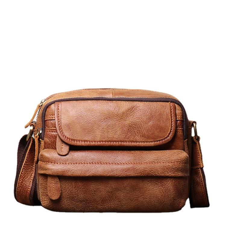 Frosted Leather Men'S Shoulder Bag Women'S Genuine Leather Messenger Bag Large Capacity Cowhide Ipad Small Square Bag