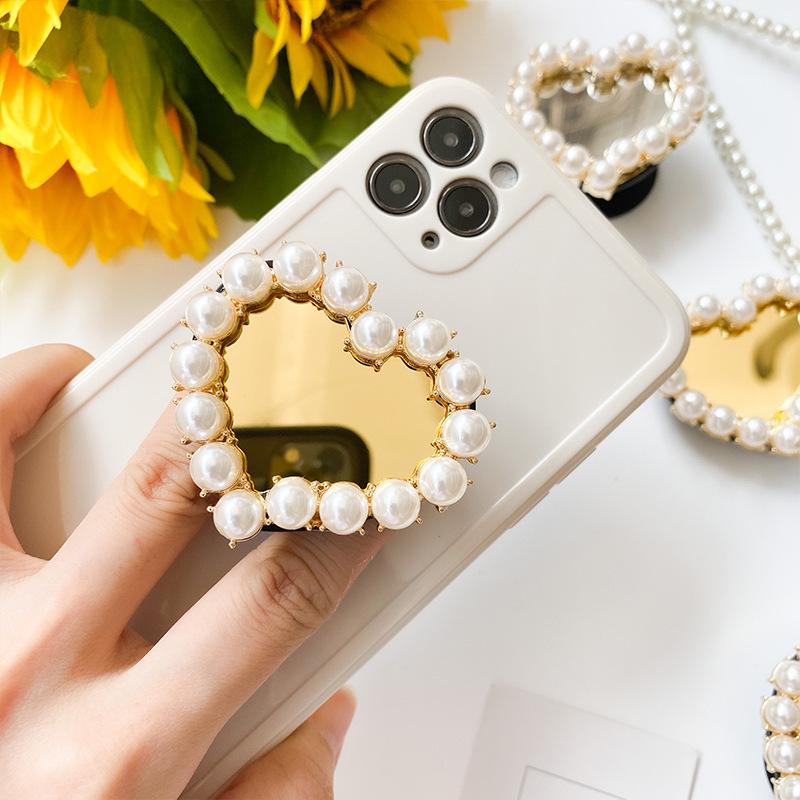 Mobile Phone Creative Style Makeup Mirror Bracket Love Pearl Paste Airbag Tablet Available Support Simple