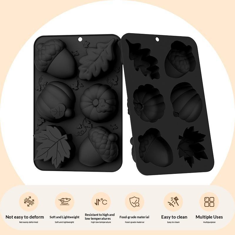Stampo in Silicone per Dolci Autunnali Antiaderente 6 Cavità Forme Zucca Foglia Ghianda Perfetto per Dolci del Ringraziamento Cottura Fai da Te Preparazione Pasticceria
