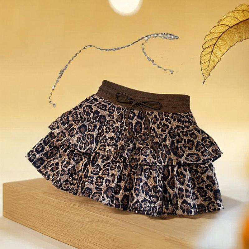Women's Ruffled Leopard Print Fluffy Mini Skirt