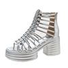 Fashion Thick Heel Sandals Women 2024 Summer New Fish Mouth High Heels After Zipper Hollow Cold Boots Ultra High Heel Roman Sandals