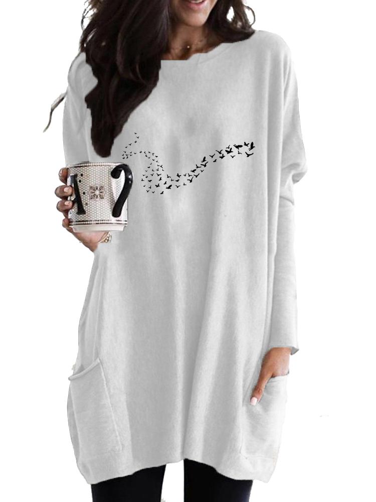 

Женская длинная туника с карманами, свободного кроя, с принтом, с длинным рукавом S белый