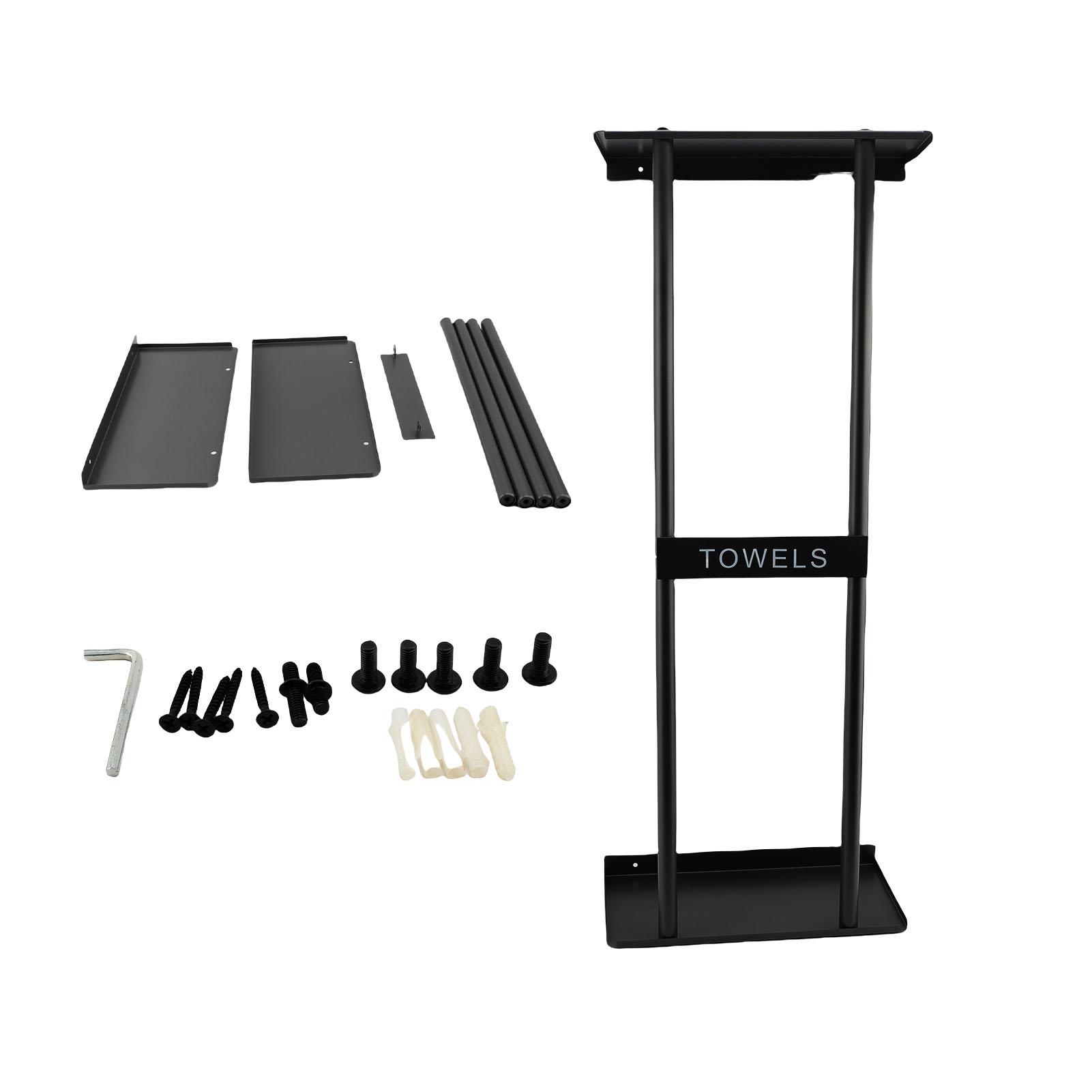 Wall Mounted Bath Towel Holder Black Metal Space Saving Rolled Folded Towel Storage   for Home Hotel