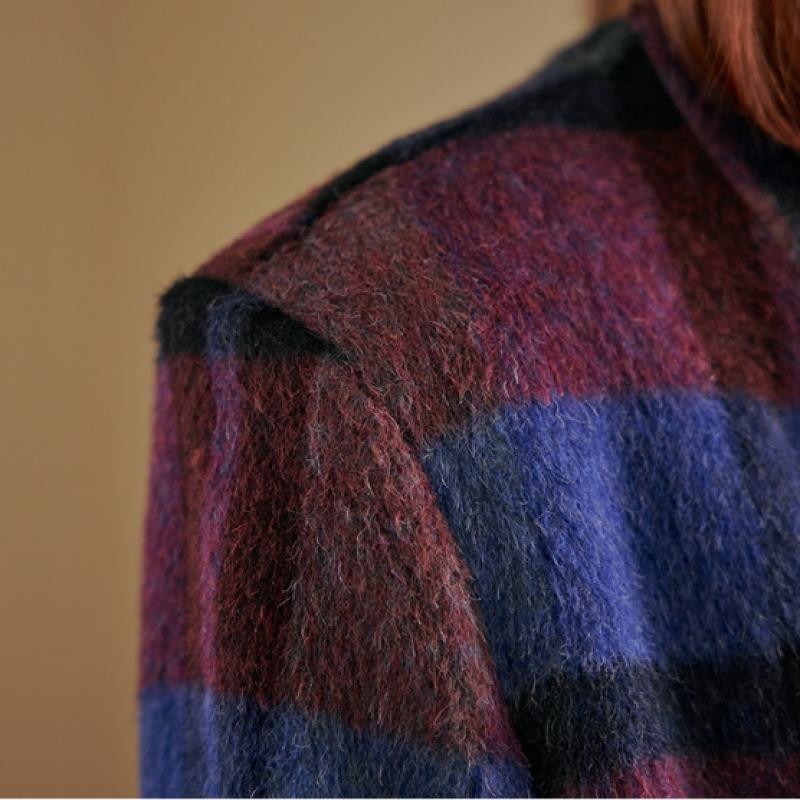 MAXZA Handmade Wool Check Long Coat Scarf Set Zd11hc005nh