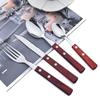 24Pcs Cutlery Wooden Handle Cutlery Set Stainless Steel Tableware Knife Fork Tea Spoon Silverware Western Flatware