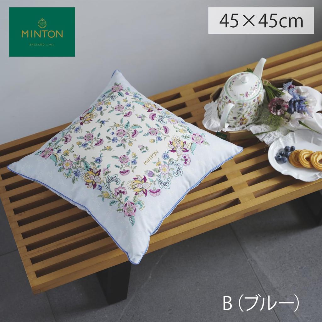 Kawashima Selkon MINTON Haddon Flower Panel Cushion Made in Japan Cover, Blue, 45x45cm, LL1242,