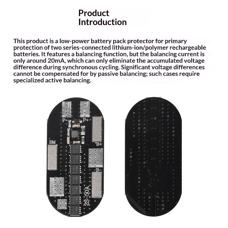 2S 50A Bms Lithium Battery Protection Board 3.7V Li Ion Battery Charging Protect Plate With Reverse Polarity Protection