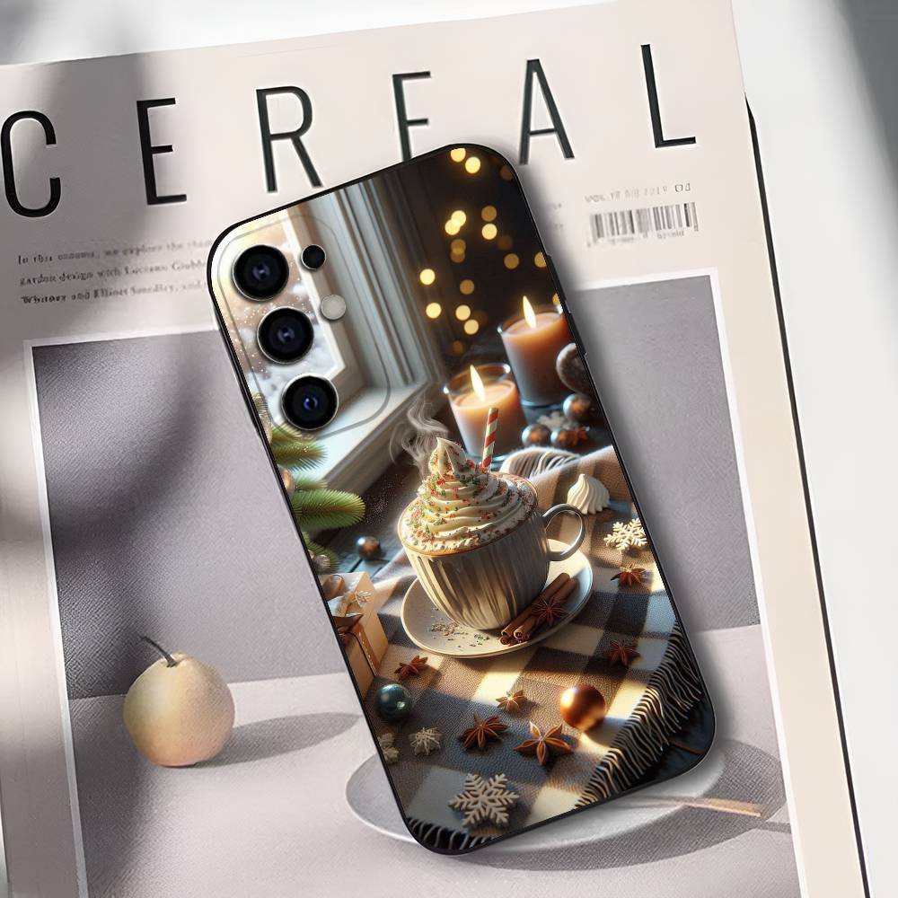 Świąteczna Sztuka zimowa Kawa Etui na Telefon Silikonowe Miękkie Dla Samsung S25,S24,S21,S22,S23,S30,Ultra,S20,Plus,Fe,Lite