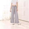Women's Elastic High Waist Self Tie Belt Solid Color Wide Leg Long Pants Soft Casual Loose Trousers For Summer Daily Yoga Wear
