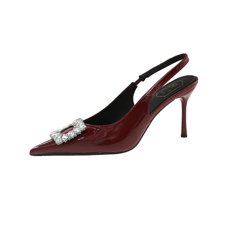 Fashion Women Single Shoes Designer Brand Woman Pointed Toe High Heel Square Buckle Rhinestones Transparent Splicing High Heeled Sandals