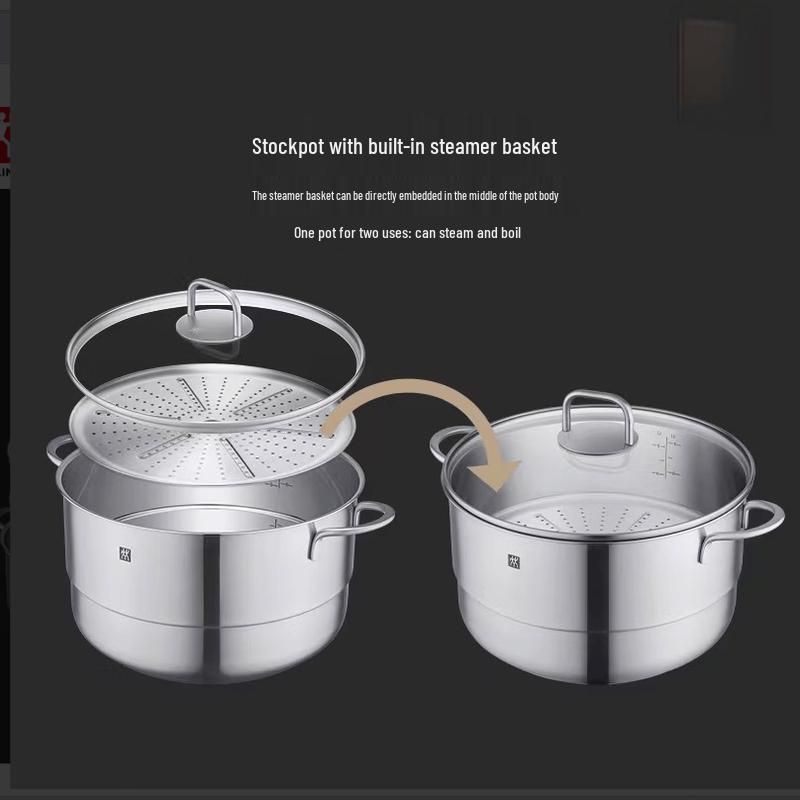 ZWILLING Stainless Steel Steamer & Soup Pot with Steaming Grid, 28cm