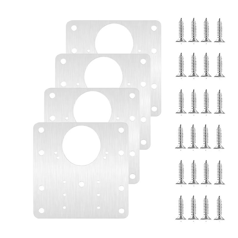 

4Pcs Sets Hinge Repair Plate Kitchen Cabinet Door Hinges Mounting Plate with Screw Flat Fixing Brackets Furniture Hardware To