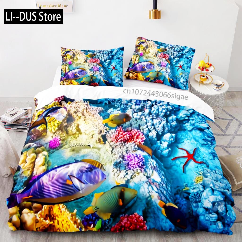 

Comforter Fish Bedding Set Single Twin Full Queen King Size Marine Life Bed Set Aldult Kid Bedroom s 3D Anime Kawaii 015 Comforter (quilt)-EU Single(135*200cm)3pcs