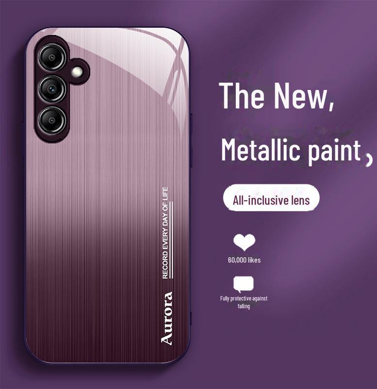 Kovový lak pro Samsung A14 a skleněný kryt pro A30 s pruhy Aurora a kartáčovanou texturou