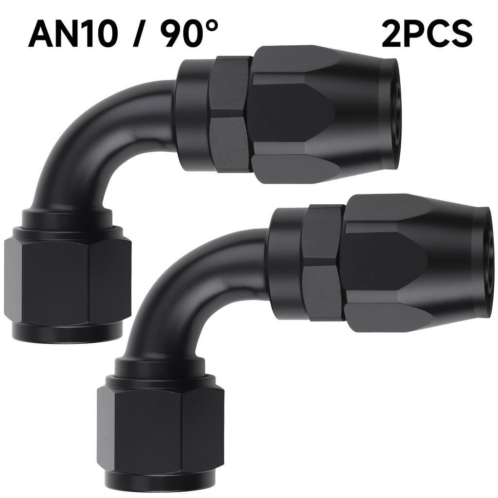 2 Pcs Universal AN4 AN6 AN8 AN10 Straight 0 45 90 180 Deg Aluminum Swivel Hose End Fitting Adapter For Oil Fuel CPE Line Black