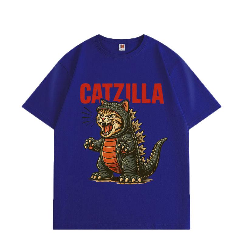 Catzilla Funny Cat Meme Graphic T Shirts Harajuku Japanese Style Short Sleeve T-shirts Fashion Cartoon Oversized T-shirt Unisex